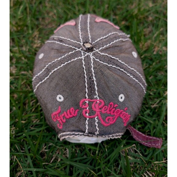 True Religion Distressed Hat Cap Linen Adjustable Pink Horseshoe Embroidered main image 10